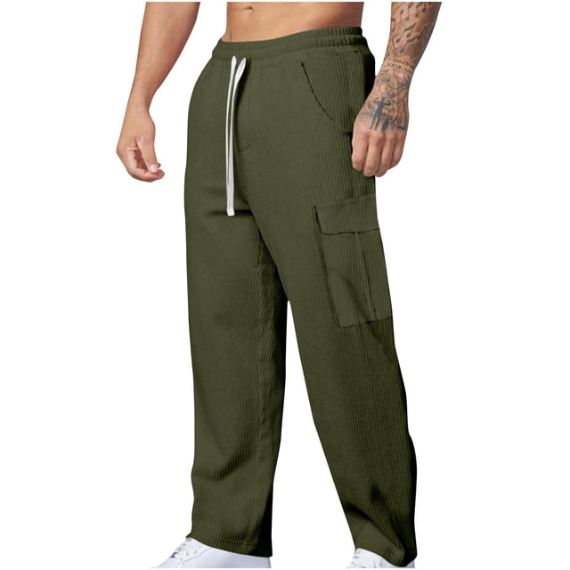 RKSTN Mens Pants Loose Soft Solid Color Elastic Waist Straight Tube Drawstring Pocket Workwear Pants Outdoor Hiking Workout Pants
