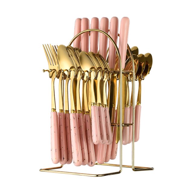 Pompotops Gold Silverware Cutlery Gift Set With Box, 24-Piece Stainless Steel Gold Flatware Set, Christmas Kitchen Utensils Knife Fork Spoon Dinnerware Tableware Kit Clearance