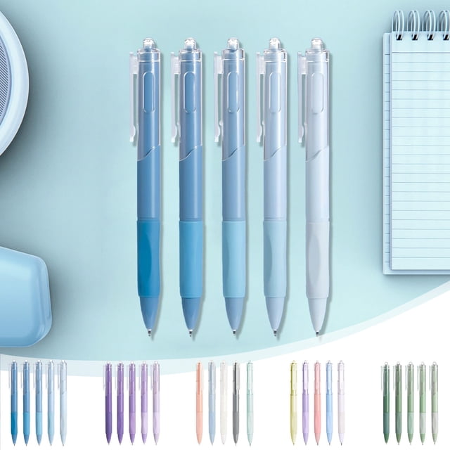 RRJ 5Pcs 5 Pack Retractable Ballpoint Pens, Quick Drying 0.5mm Black Ink Pens, Smooth Writing Pens for Study Exams Office Home, Large Capacity 5ml Ink Pens, Click Button Pens for Study
