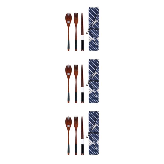 Maytalsory Set School Student Chopstick Fork Spoon Flatware with Storage Bag Type 5 3Set