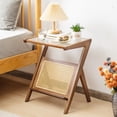 thumbnail image 3 of Costway Rattan Side Table Bamboo Accent Bedside Table with Tempered Glass Top Walnut, 3 of 10