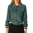 thumbnail image 1 of INSPIRE CHIC Veste pour Femme Col Montant Manches Longues Fermeture Éclair Poche à Rabat Blouson Bomber TG Vert, 1 of 8