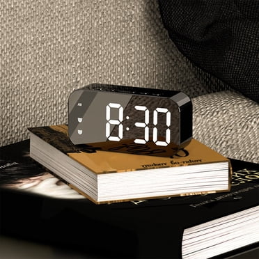 Aqestyerly Réveil Miroir à DEL Horloge Électronique Numérique à Brancher Petite Horloge à Commande Sonore avec Affichage de la Température HWRETIE