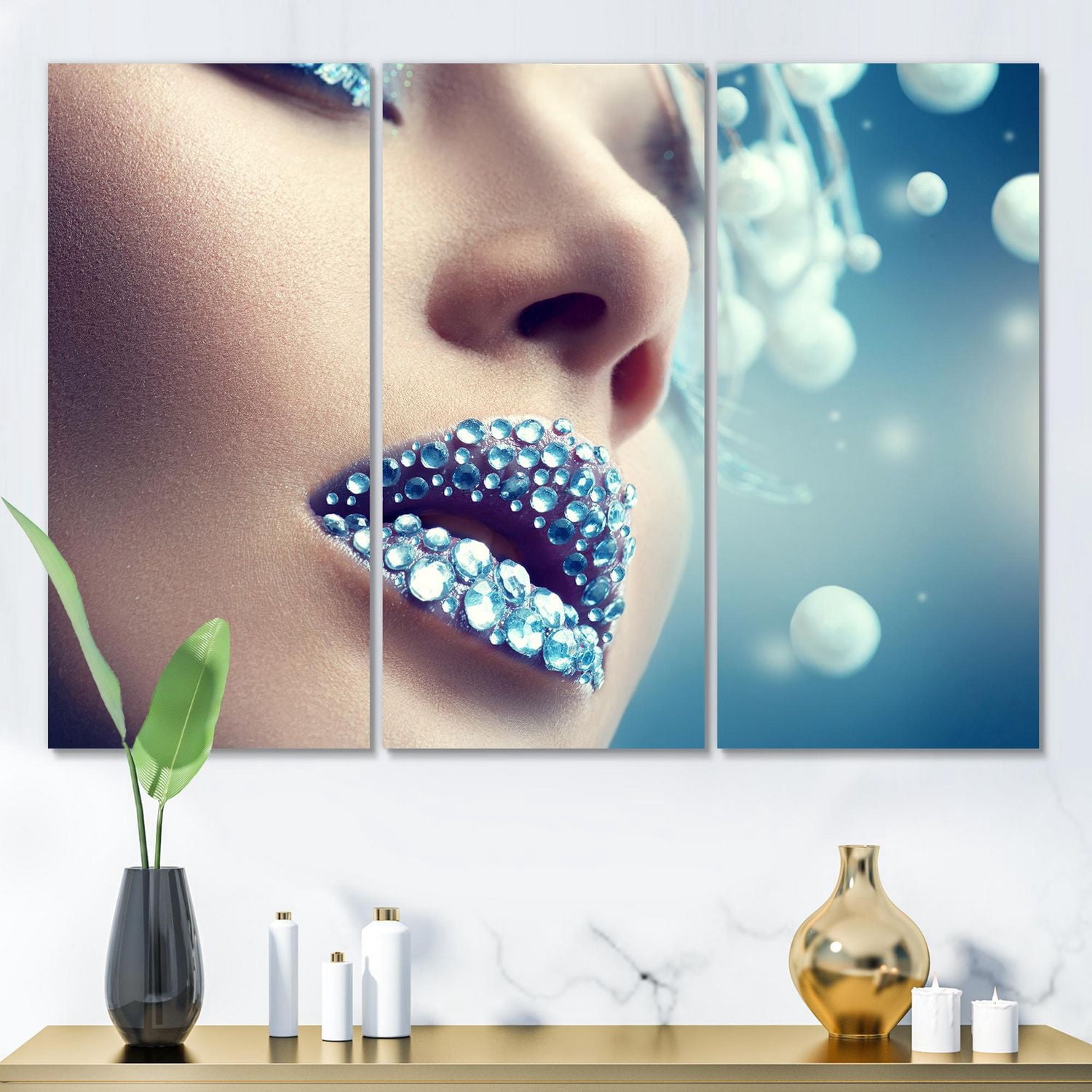 Designart Plan de pierres précieuses sur les lèvres de la femme Art mural sur toile