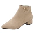 thumbnail image 2 of LSLJS Bottes Mode pour Femmes Unies à Fermeture Éclair Femmes Bottes à Talon Moyen Rond Chaussures, Bottines et Bottillons pour Femmes, Bottes pour Femmes, 2 of 6