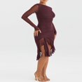 thumbnail image 4 of CNKOO Robe à Manches Longues à Volants Unie pour Femmes Style Midi Moulant, 4 of 9