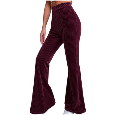Posijego Corduroy Flare Pants for Women High Waist Bell Bottom Trousers Vintage Casual Bootcut Slacks