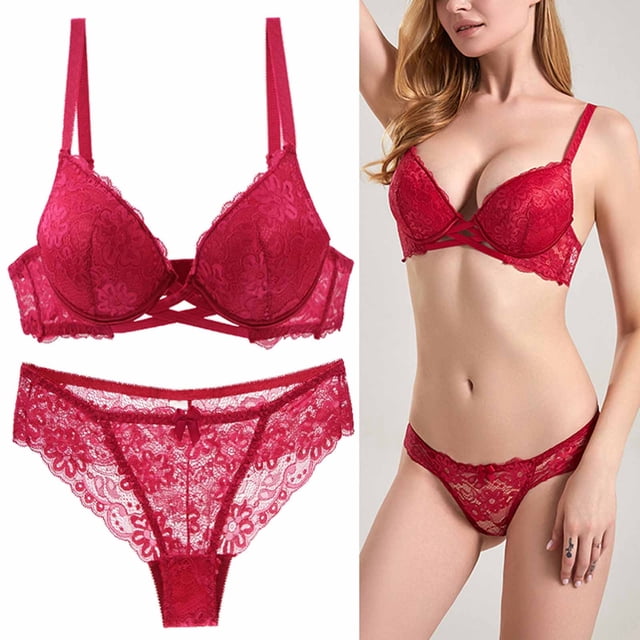 XZNGL Ladies Sexy Suit French Sexy Ultra-thin Flower Pattern Underwire Thin Lace Bra Set