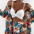 thumbnail image 1 of Women‘s High Waist Printed Three Piece Bikini With Mesh Cape Split Swimsuit, 1 of 7