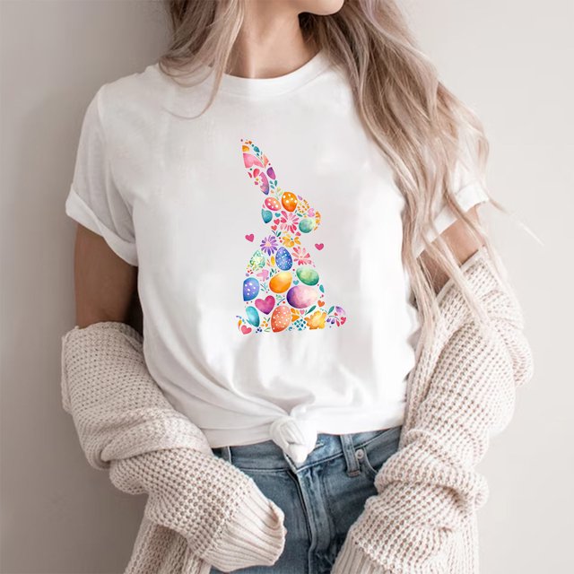 Weiqiqre Women's Clothing Happy Easter T Shirt Easter Bunny Shirt Cute Rabbit Graphic Tee Gift Spring Tees Tops