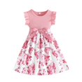 thumbnail image 1 of LUOGENLI Robe Codkkre Robe pour Filles Fleurs Nœud Papillon Robes pour Enfants Manches à Volants Robe Trapèze pour Filles Été Pâques Robe pour Filles Col Rond Robe pour Filles en Denim Fluide 3-4 Ans, 1 of 7