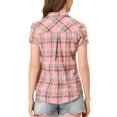thumbnail image 3 of INSPIRE CHIC Chemises à Carreaux pour Femmes Col en Pointe Boutonnées Blouses de Rentrée Rose Pâle S, 3 of 6