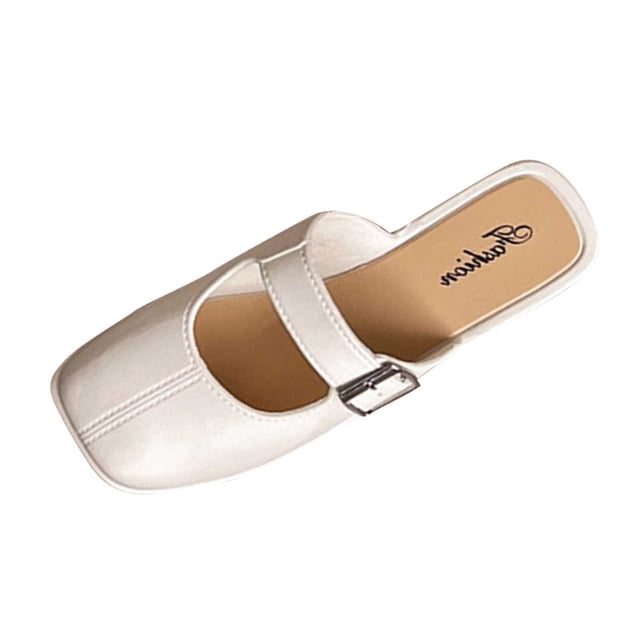 Sabots pour Femmes Mules à Enfiler Bout Fermé Sabot Boucle Décor Cuir Élégant Confortable Mule Blanc