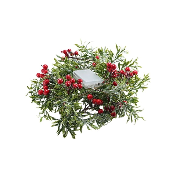 Guirlande Lumineuse en Rotin à Fruits Rouges de Noël à DEL, Aiguilles de Pin Décoratives en Fil de Cuivre pour les Fêtes, Décor Festif à Piles pour Fenêtre, Mur, Présentation de Sapin de Noël Intérieure Extérieure