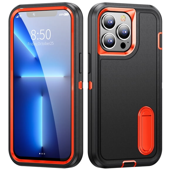 JTCASES Compatible with iPhone 13 Pro Case Heavy Duty Protective Rugged Phone Case, Full Body Anti-dust Shockproof Drop Proof Armor Durable Cover Case for iPhone 13 Pro 6.1 inch, Black/Orange
