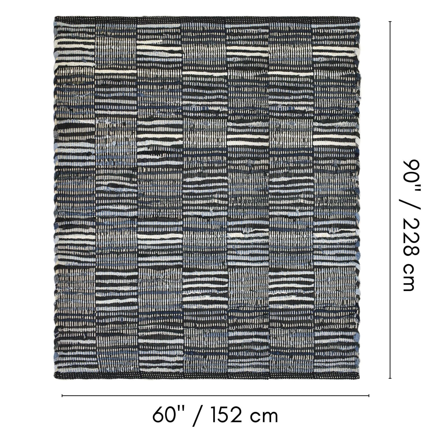 Tapis de chiffon fait main en cuir denim damier Fabstyles pour salon, couloir, patio