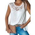 thumbnail image 1 of Women Embroidery Lace Cutout Stitching Round Neck Sleeveless Summer Tank Top, 1 of 2