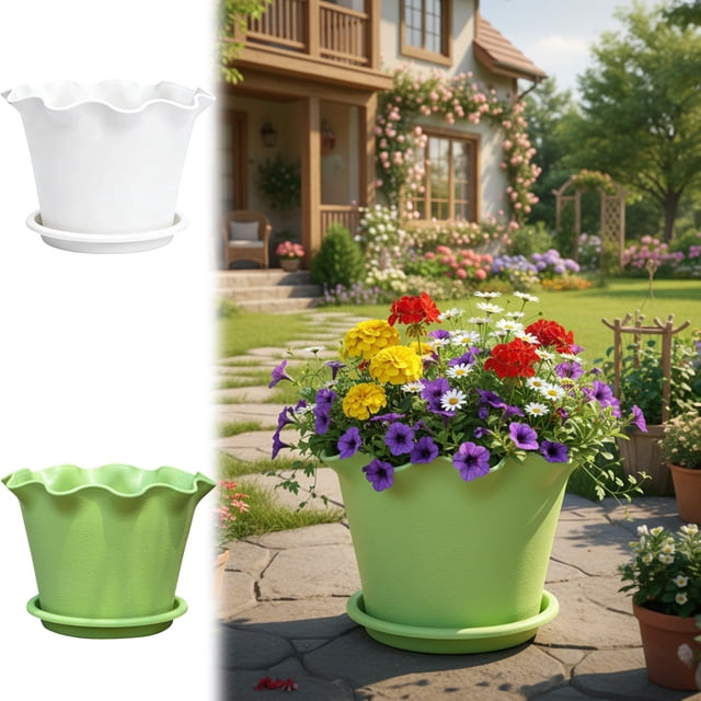 Sentmoon Plant Pots Flower Pots Outdoor Ruffled Plastic Flower Pots Lilies-style Wave-edged Pots Beautiful and Durables Indoor and Outdoor Flower Pots for Outdoor Gardens & Patios