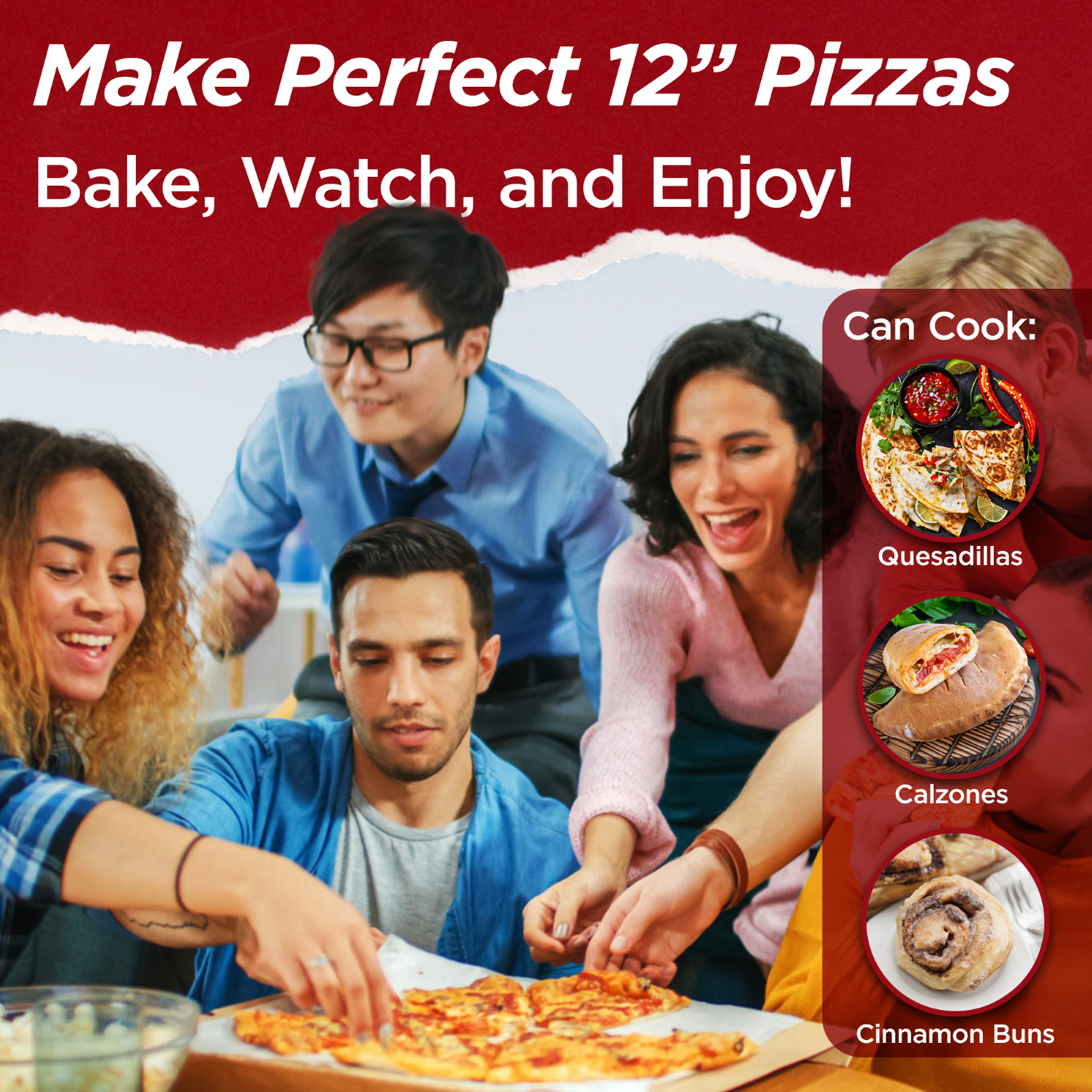 Culinary Chef 1200 Watt High Temperature Indoor Pizza Maker, Electric Pizza Oven with Built-in Thermostat & Pizza Stone, Black