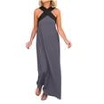 thumbnail image 1 of Robes à Encolure Croisée pour Femmes Sans Manches à Blocs de Couleur Robes Maxi Amples Décontractées de Vacances Longue Robe Gris, G, 1 of 7