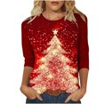thumbnail image 2 of Meichang Hauts à Manches 3/4 pour Femmes, T-Shirts Graphiques Arbre de Noël, Col Rond Décontracté, Pull Ample, Offres de Liquidation 2024, 2 of 5