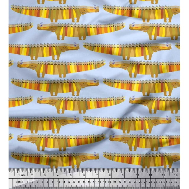 Soimoi Poly Crepe Fabric Crocodile Kids Printed Fabric 1 Yard 52 Inch Wide