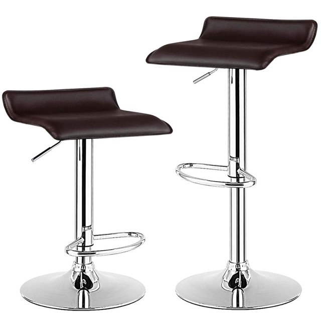 Giantex Tabourets de Bar Ensemble de 2 Tabourets Pivotants Réglables en Cuir Pu Sans Dossier avec Poignée à Levage par Air, Repose-Pieds, Base Chromée, Style Moderne pour Salon, Cuisine et Bar, Chaises de Pub Hauteur Comptoir (Café)