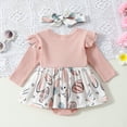 thumbnail image 4 of GPOECD Girls Long Sleeve Easter Rabbit Prints Romper Ribbed Bodysuits Dress Headbands Set Long Sleeve Rompers for Red-I,6-9 Months, 4 of 6
