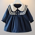 thumbnail image 2 of Besolor Baby Girls Dress Fall Long Sleeve Collared Cotton Dress Toddler Button Front Color Block Uniform Dress, 2 of 6