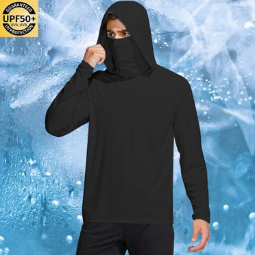 AherBiu Sun Protection Shirts for Men with Hood Long Sleeve Lightweight Tees with Masks Fishing Hoodie