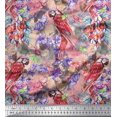 thumbnail image 1 of Soimoi Orange Viscose Chiffon Fabric Floral,Insect & Parrot Bird Print Sewing Fabric BTY 42 Inch Wide, 1 of 3