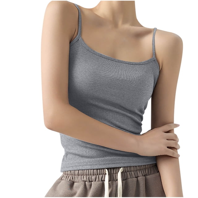 fheaev Camisole d'Été pour Femmes à Bretelles Spaghetti, Encolure Dégagée, Coupe Ajustée, Camisole Basique Sans Manches, Camis Basiques, Haut Court
