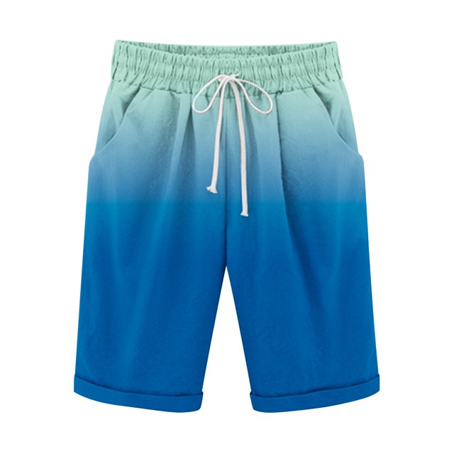 Plebaso Men's Stylish Shorts Gradient Color Summer Beach Shorts Drawstring Casual Knee Length Shorts