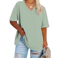 thumbnail image 2 of DPTALR Womens V-Neck Short Sleeve Tops Solid Color Summer Shirts for Women Plus Size Tops for Women, 2 of 4