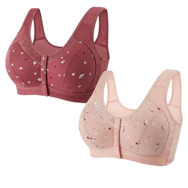 Timegard 2pc Bras for Women Plus Size Comfy Convenient Front Closure Bras Full Coverage Seniors Bralette