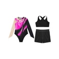 thumbnail image 3 of Zaldita Kids Girls Gymnastics Leotards Shiny Rhinestones Mesh Back Keyhole Unitards Jumpsuits with Crop Tops Shorts Hot Pink 10, 3 of 5