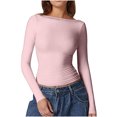 thumbnail image 1 of Dealovy Womens Long Sleeve Shirts Round Neck Slim Fitted Going out Tops Solid Color Basic Undershirts, 1 of 5