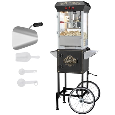 KFFKFF Machine à Maïs Soufflé avec Chariot, Appareil de Cuisson pour Maïs Soufflé 850 W, Casserole de 8 Oz Produisant 48 Portions par Cycle, Créateur de Maïs Soufflé Équipé d'Un Verre Trempé, Livré avec 4 Louches, Noir