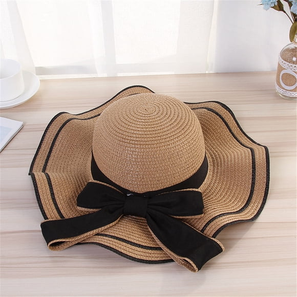 Women Beach Straw Hat Jazz Sunshade Panama Trilby Fedora Hat Gangster Cap sun hats for women Hat for women Brown