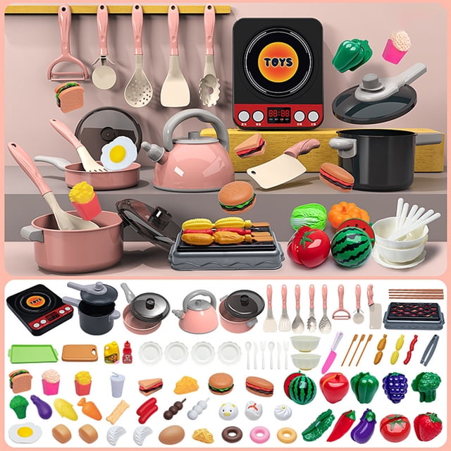 UsTZtai under $5 Toddler Play Kitchen Set with Utensils, Realistic Safe Cookware for Pretend Cutting, Educational Toy for Children Learning