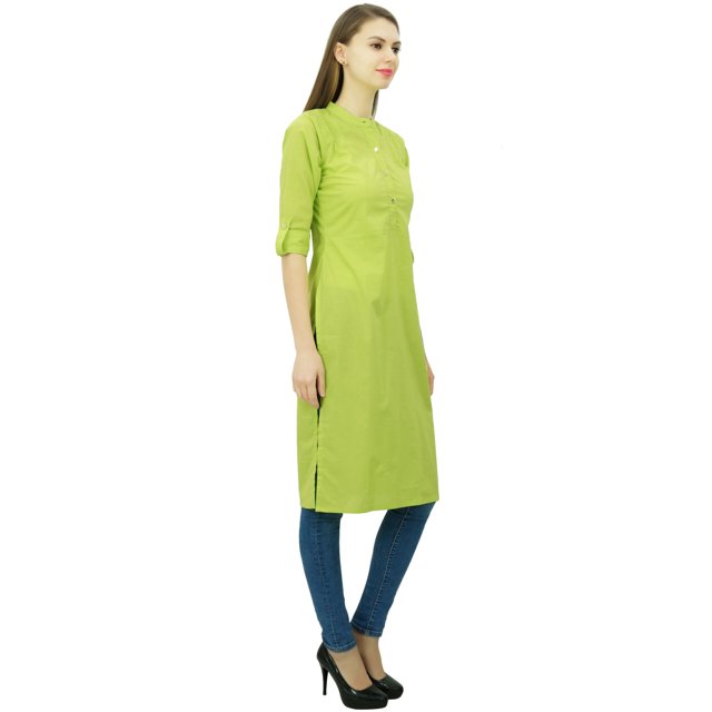 Phagun Kurti Tunique Unie en Coton Col Mandarin Kurta Blouse Ethnique Décontractée