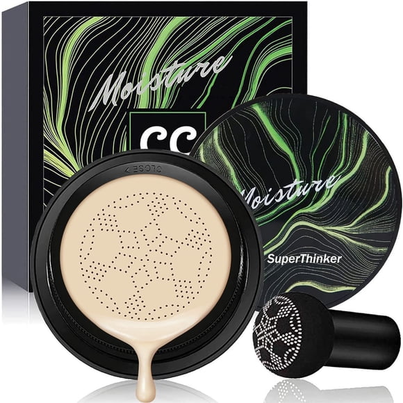 Air Cushion CC Crème Fond de Teint Tête de Champignon, Hydratant BB Cream Maquillage Longue Tenue Cache-Cernes Mat (Ivoire)