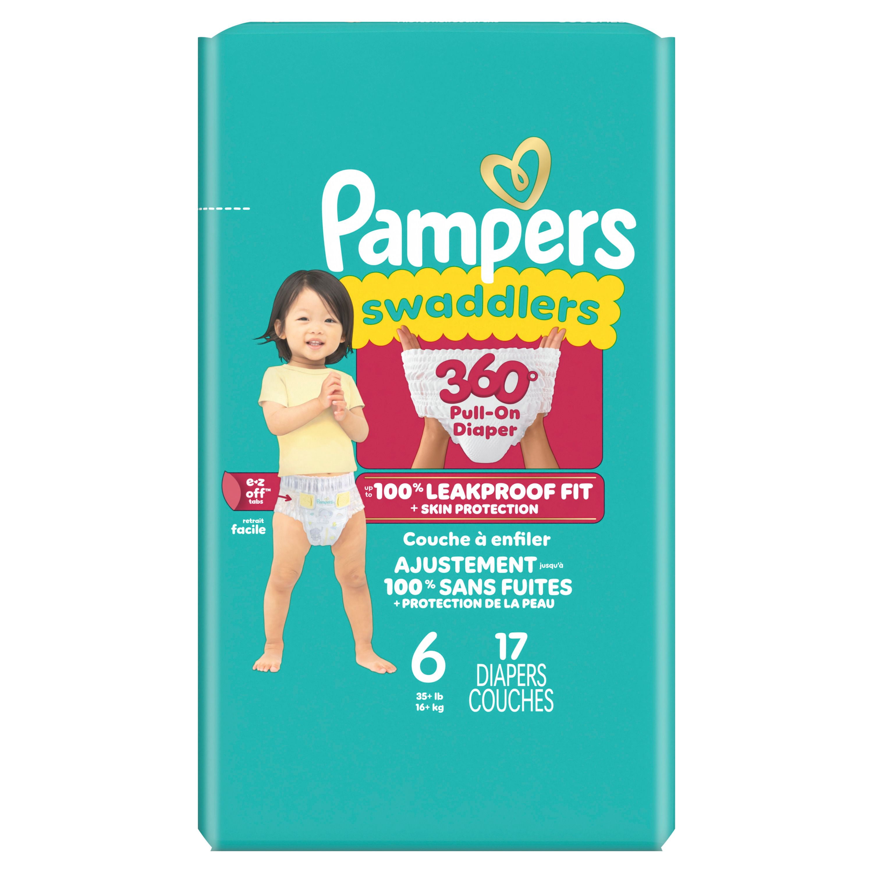 Pampers Diapers - Swaddlers 360° - Size 6, up to 100% Leakproof Comfy Dry Fit, EZ Off Tabs Designed for Easy Changes, Pull On Diaper