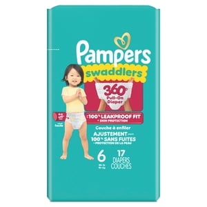 Pampers Couches - Swaddlers 360° - Taille 6, jusqu'à 100% Comfy Sec Fit étanche, EZ Tabs off conçus pour les changements faciles, tirer sur la couche