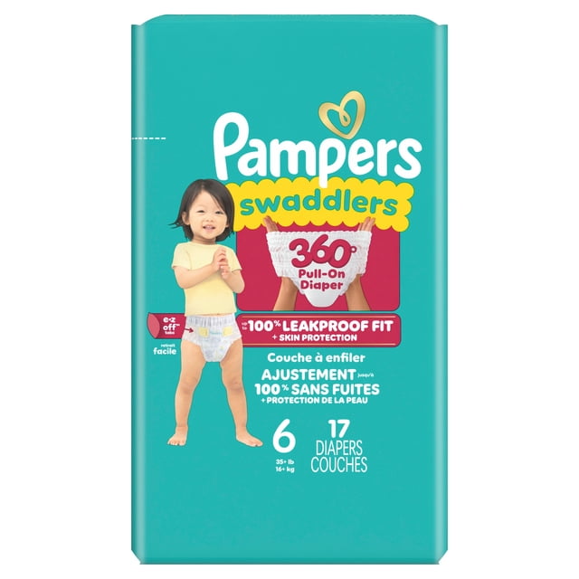 Pampers Diapers - Swaddlers 360° - Size 6, up to 100% Leakproof Comfy Dry Fit, EZ Off Tabs Designed for Easy Changes, Pull On Diaper