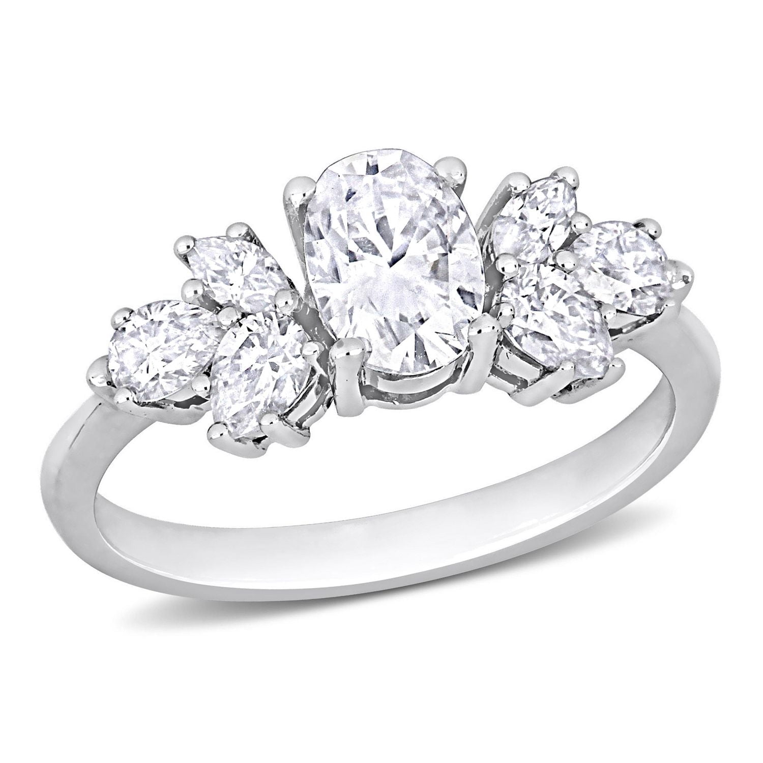 Bague Miabella de fiançailles florale en or blanc 10K avec Moissanite 2 carats p.g.t.
