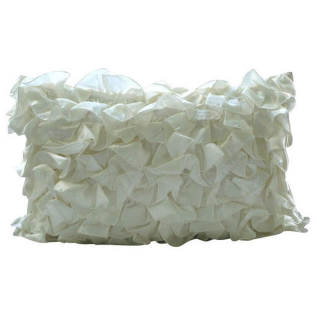 The HomeCentric Ivory Lumbar Pillow Cover, Vintage Style Ruffles Shabby Chic Lumbar Pillow Cover, Pack of 2, 12"x14" (30x35 cm) Pillow Cover Rectangle Satin Lumbar Pillow Cover - Vintage Glam Ruffles