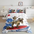 thumbnail image 2 of Erosebridal Cat Riding Dinosaur Bedding Sets Full with Comforter,Surfing Fishing Duvet Insert,Animal Decor,Reversible,3pcs, 2 of 7