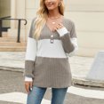 thumbnail image 2 of Lenpel Women's Tunic Tops Long Sleeve V Neck Quarter Button Color Block Ribbed Knit T Shirts Casual Loose Lightweight Sweaters(Khaki,Small), 2 of 7