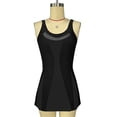 thumbnail image 4 of Women's Tummy Control Swim Dress, Crewneck Color Block Mesh Patchwork One Piece Skirted Slim Fit Modest Bathing Suit,Black,XL, 4 of 7